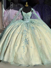 Mint Green Ball Gown Sweetheart Neckline Lace Appliques & Beaded Tulle Quinceanera Dress for Prom & Sweet 16